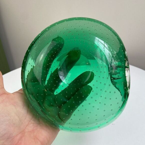 Vintage Emerald Green Bullicante Controlled Bubble Handblown Glass Dish Ashtray - Picture 7 of 11